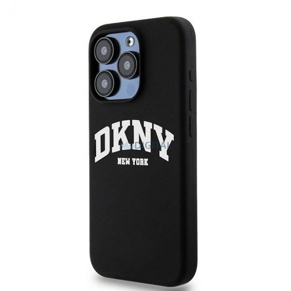 Etui DKNY silicon lichid alb imprimat logo MagSafe pe iPhone 13 Pro / 13 - czarne