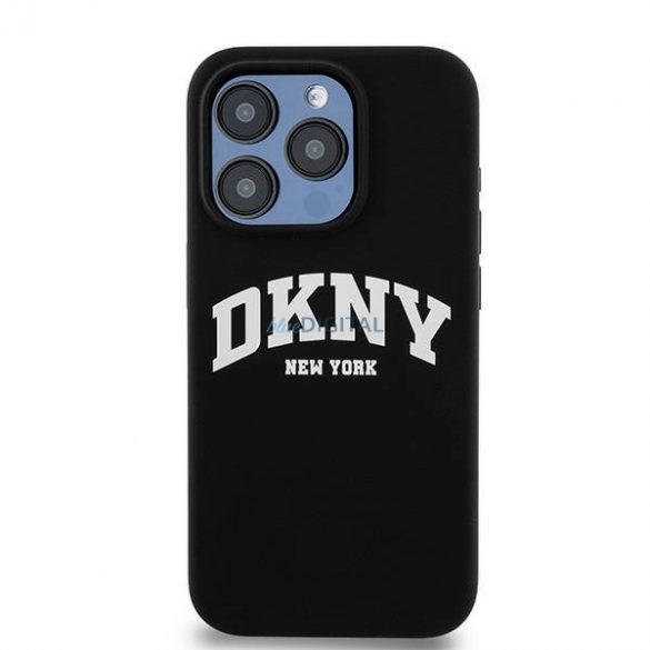 Etui DKNY silicon lichid alb imprimat logo MagSafe pe iPhone 13 Pro / 13 - czarne