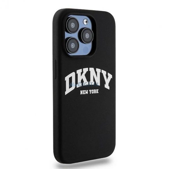 Etui DKNY silicon lichid alb imprimat logo MagSafe pe iPhone 13 Pro / 13 - czarne