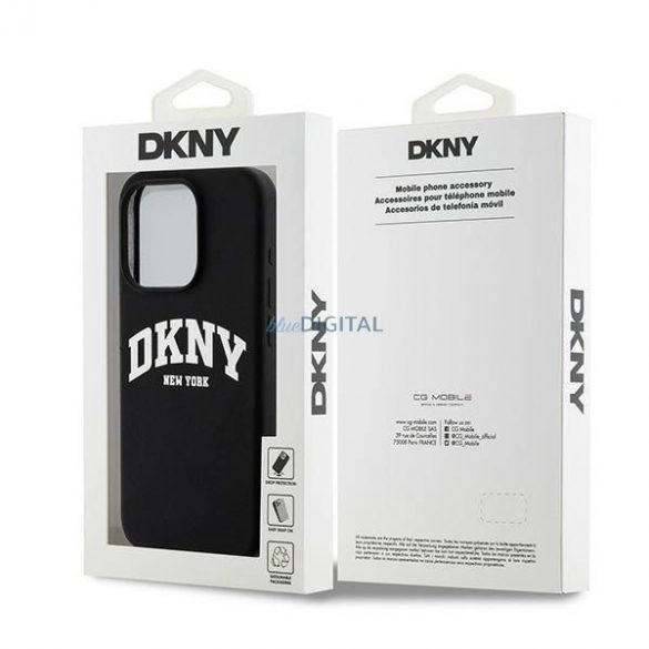 Etui DKNY silicon lichid alb imprimat logo MagSafe pe iPhone 13 Pro / 13 - czarne