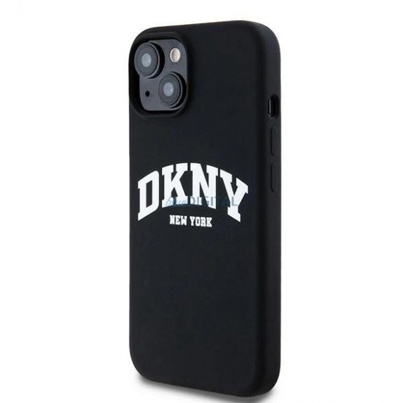 Etui DKNY silicon lichid alb imprimat logo MagSafe pe iPhone 15 Plus / 14 Plus - zarne