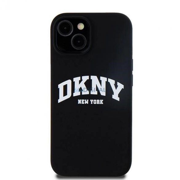 Etui DKNY silicon lichid alb imprimat logo MagSafe pe iPhone 15 Plus / 14 Plus - zarne