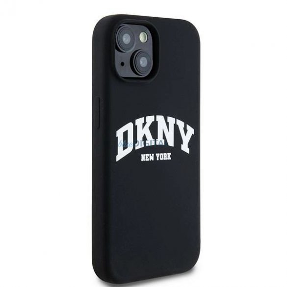 Etui DKNY silicon lichid alb imprimat logo MagSafe pe iPhone 15 Plus / 14 Plus - zarne