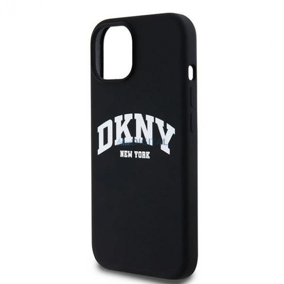 Etui DKNY silicon lichid alb imprimat logo MagSafe pe iPhone 15 Plus / 14 Plus - zarne