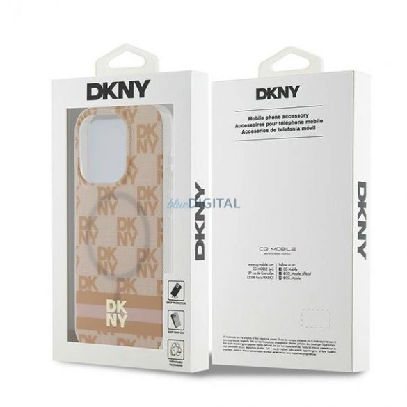 Husă MagSafe DKNY IML cu model mono în carouri și dungi imprimate pentru iPhone 13 Pro / 13 - roz