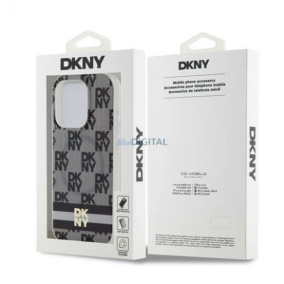 Husă MagSafe DKNY IML cu model mono în carouri și dungi imprimate pentru iPhone 13 Pro / 13 - neagră