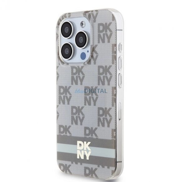 Husa MagSafe DKNY IML cu model mono în carouri și dungi imprimate pentru iPhone 13 Pro / 13 - bej