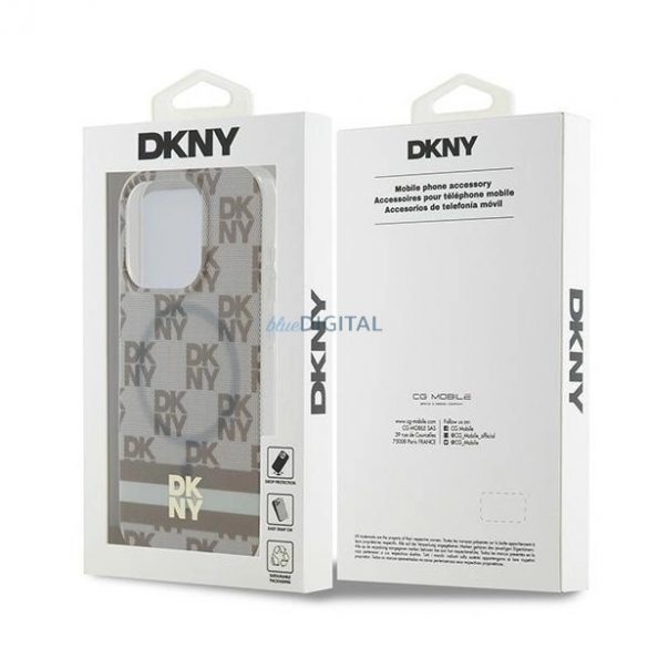 Husa MagSafe DKNY IML cu model mono în carouri și dungi imprimate pentru iPhone 13 Pro / 13 - bej