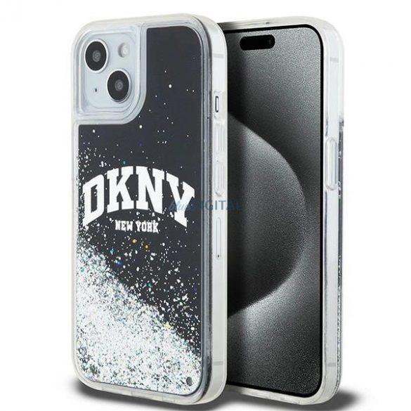 Etui DKNY Liquid Glitter Big Logo pe iPhone 15 Plus / 14 Plus - zarne