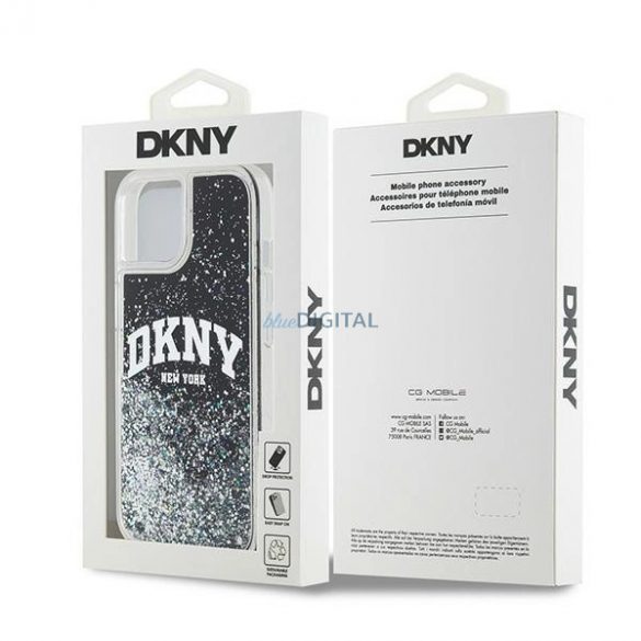 Etui DKNY Liquid Glitter Big Logo pe iPhone 15 Plus / 14 Plus - zarne