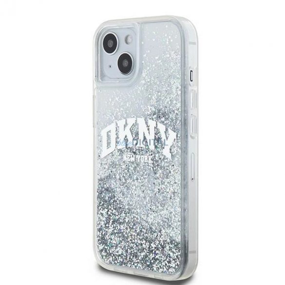 Etui DKNY Liquid Glitter Big Logo pe iPhone 15 / 14 / 13 - bial