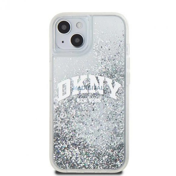 Etui DKNY Liquid Glitter Big Logo pe iPhone 15 / 14 / 13 - bial