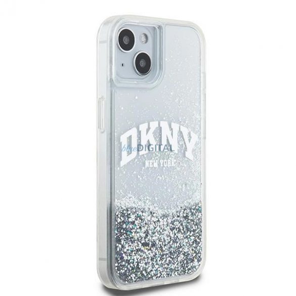 Etui DKNY Liquid Glitter Big Logo pe iPhone 15 / 14 / 13 - bial