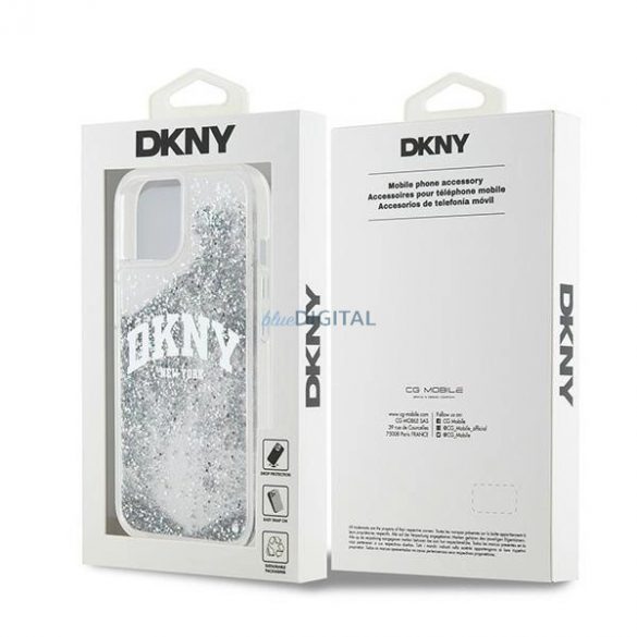 Etui DKNY Liquid Glitter Big Logo pe iPhone 15 / 14 / 13 - bial