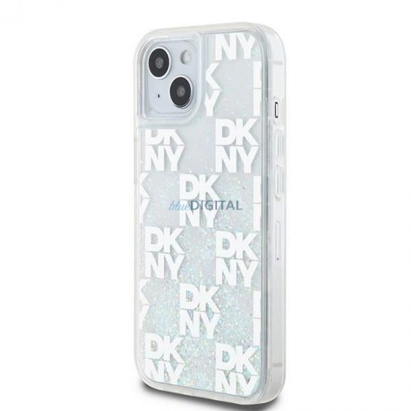 Etui DKNY Liquid Glitter Multilogo pe iPhone 15 / 14 / 13 - albastru