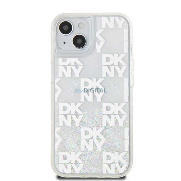 Etui DKNY Liquid Glitter Multilogo pe iPhone 15 / 14 / 13 - albastru