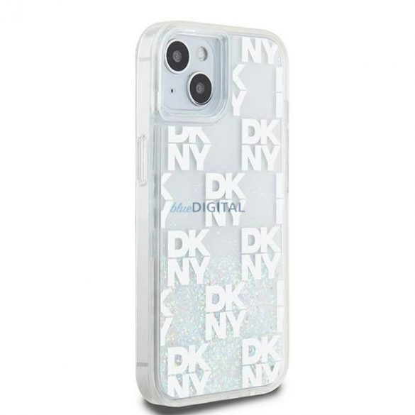 Etui DKNY Liquid Glitter Multilogo pe iPhone 15 / 14 / 13 - albastru