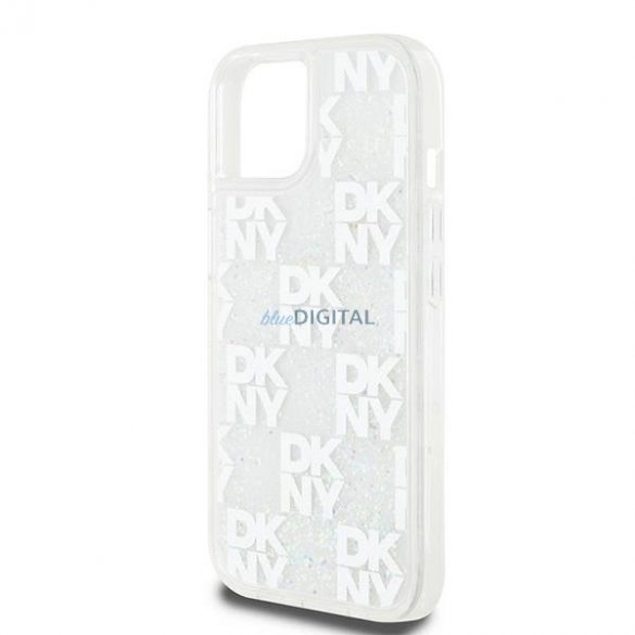 Etui DKNY Liquid Glitter Multilogo pe iPhone 15 / 14 / 13 - albastru