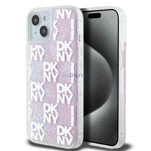 Etui DKNY Liquid Glitter Multilogo pe iPhone 15 / 14 / 13 - rożowe