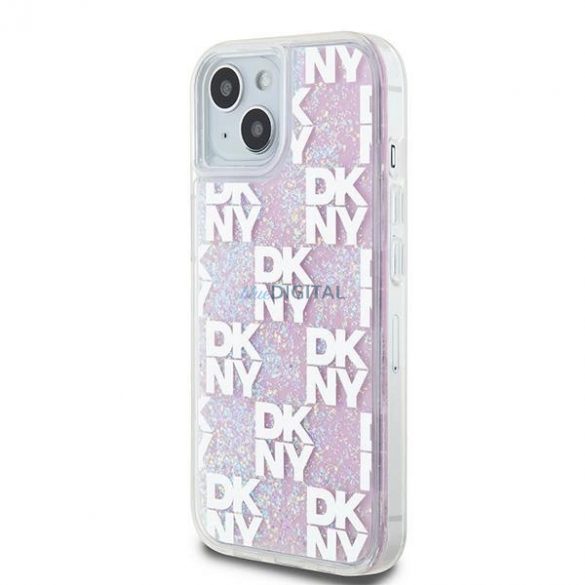 Etui DKNY Liquid Glitter Multilogo pe iPhone 15 / 14 / 13 - rożowe