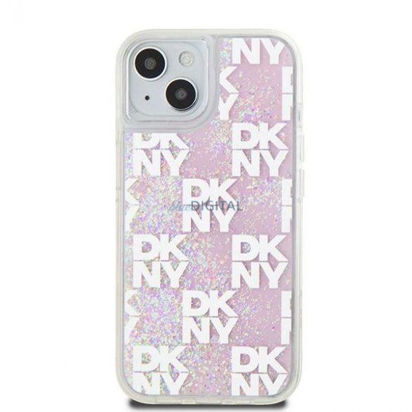 Etui DKNY Liquid Glitter Multilogo pe iPhone 15 / 14 / 13 - rożowe