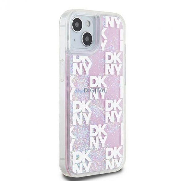 Etui DKNY Liquid Glitter Multilogo pe iPhone 15 / 14 / 13 - rożowe