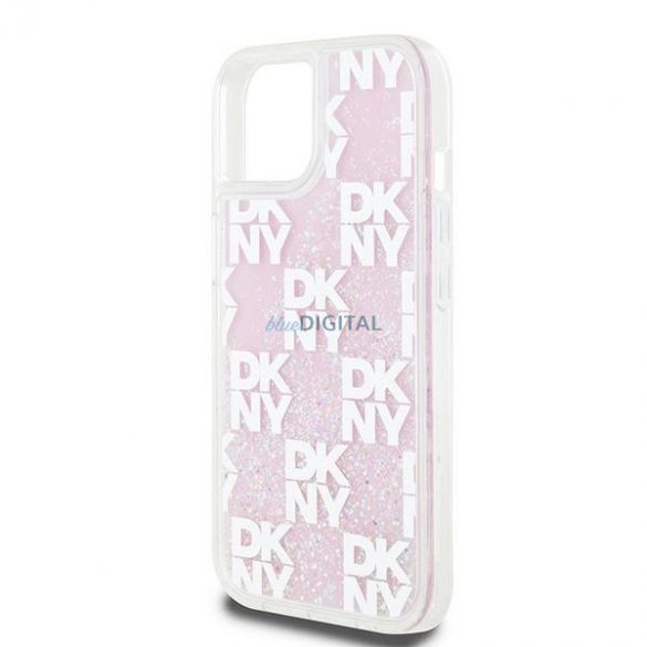 Etui DKNY Liquid Glitter Multilogo pe iPhone 15 / 14 / 13 - rożowe