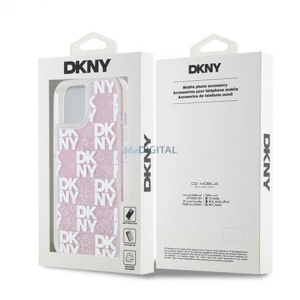 Etui DKNY Liquid Glitter Multilogo pe iPhone 15 / 14 / 13 - rożowe