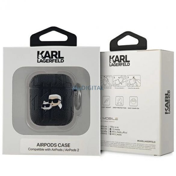 Husa Karl Lagerfeld Monogram Karl & Choupette Head pentru AirPods 1/2 - neagra