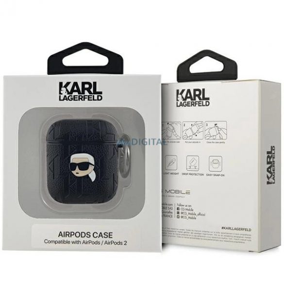 Husa Karl Lagerfeld Monogram Karl Head pentru AirPods 1/2 - neagra