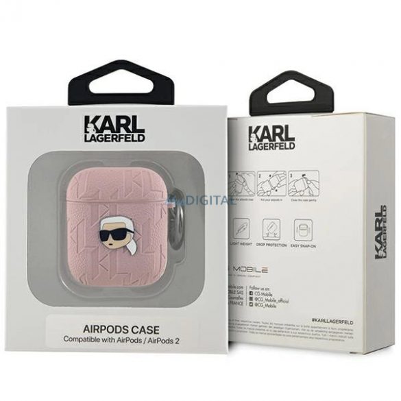 Husa Karl Lagerfeld Monogram Karl Head pentru AirPods 1/2 - roz