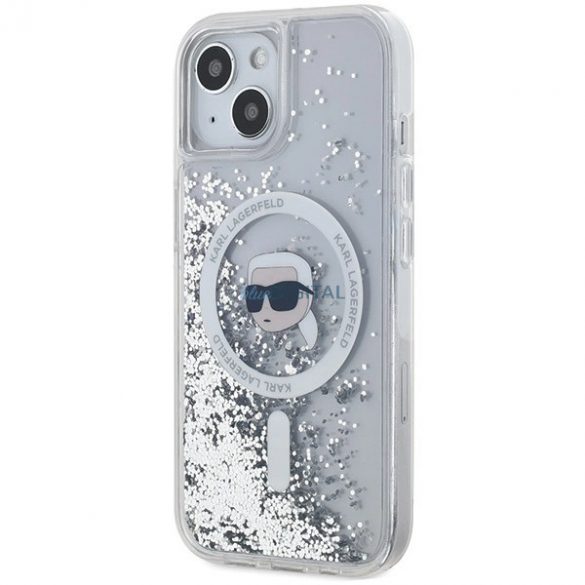 Husa Karl Lagerfeld Liquid Glitter Karl Head MagSafe pentru iPhone 15 / 14 / 13 - transparenta