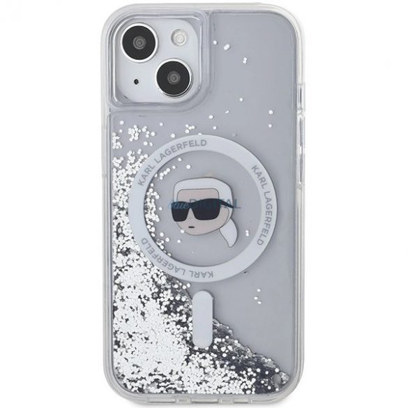 Husa Karl Lagerfeld Liquid Glitter Karl Head MagSafe pentru iPhone 15 / 14 / 13 - transparenta