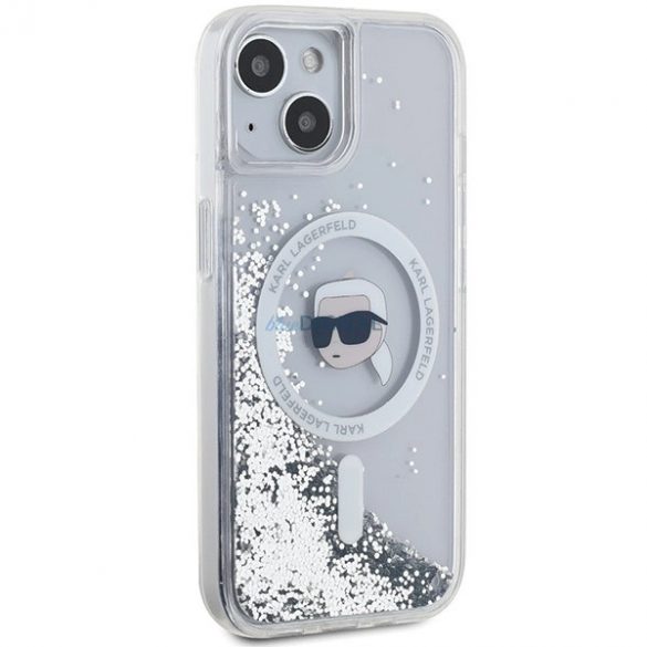 Husa Karl Lagerfeld Liquid Glitter Karl Head MagSafe pentru iPhone 15 / 14 / 13 - transparenta