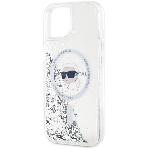 Husa Karl Lagerfeld Liquid Glitter Karl Head MagSafe pentru iPhone 15 / 14 / 13 - transparenta