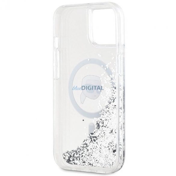 Husa Karl Lagerfeld Liquid Glitter Karl Head MagSafe pentru iPhone 15 / 14 / 13 - transparenta