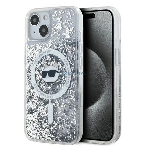 Husa Karl Lagerfeld Liquid Glitter Choupette Head MagSafe pentru iPhone 13 - transparenta