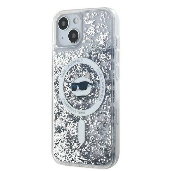 Husa Karl Lagerfeld Liquid Glitter Choupette Head MagSafe pentru iPhone 13 - transparenta