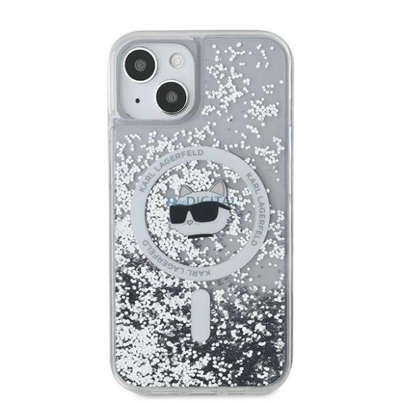 Husa Karl Lagerfeld Liquid Glitter Choupette Head MagSafe pentru iPhone 13 - transparenta