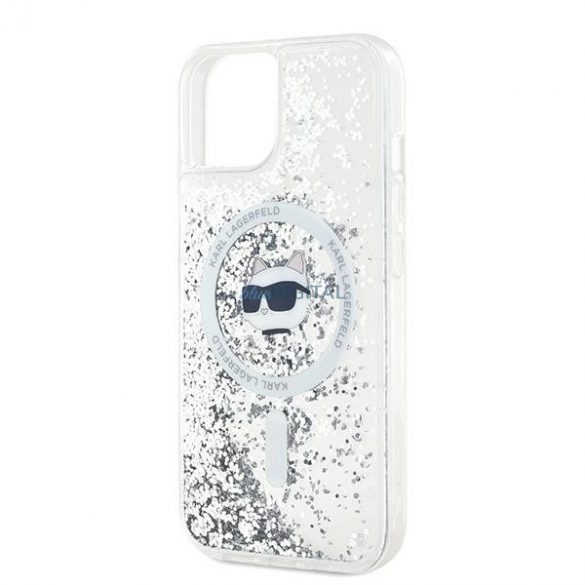 Husa Karl Lagerfeld Liquid Glitter Choupette Head MagSafe pentru iPhone 13 - transparenta