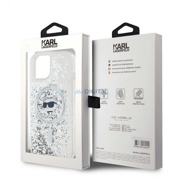 Husa Karl Lagerfeld Liquid Glitter Choupette Head MagSafe pentru iPhone 13 - transparenta