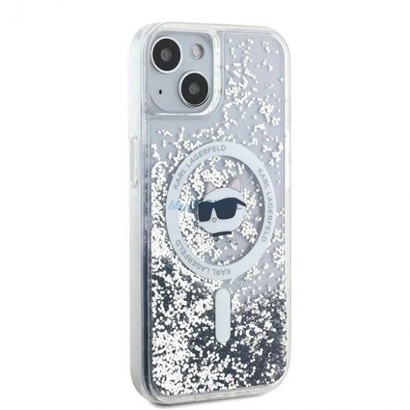 Husa Karl Lagerfeld Liquid Glitter Choupette Head MagSafe pentru iPhone 15 / 14 / 13 - transparenta