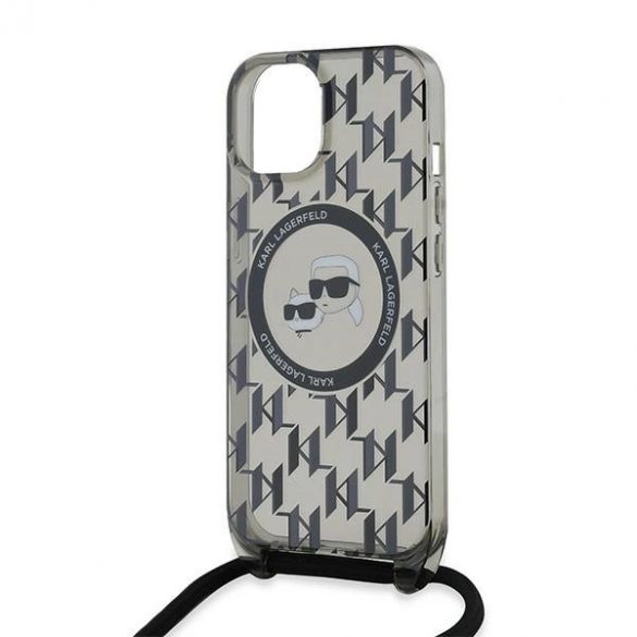 Husă Karl Lagerfeld IML Crossbody Monogram Karl & Choupette Head MagSafe pentru iPhone 15 / 14 / 13 - Negru