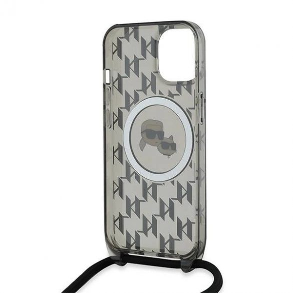 Husă Karl Lagerfeld IML Crossbody Monogram Karl & Choupette Head MagSafe pentru iPhone 15 / 14 / 13 - Negru