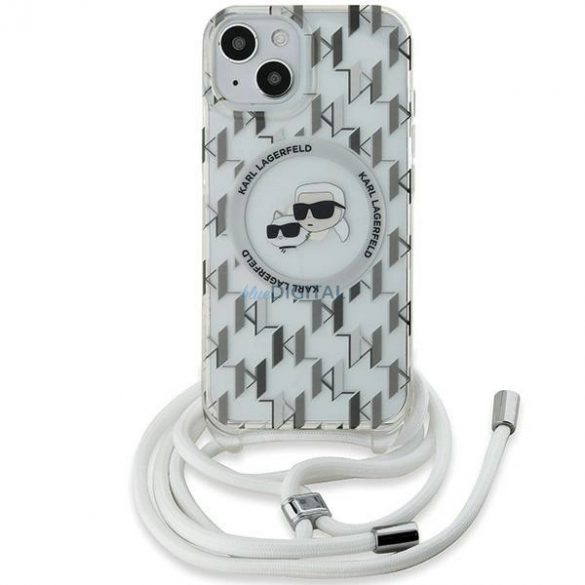 Husă Karl Lagerfeld IML Crossbody Monogram Karl & Choupette Head MagSafe pentru iPhone 15 / 14 / 13 - Transparentă