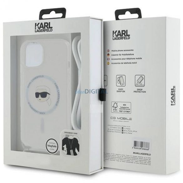 Husă Karl Lagerfeld Crossbody IML Karl Head MagSafe pentru iPhone 15 / 14 / 13 - transparentă