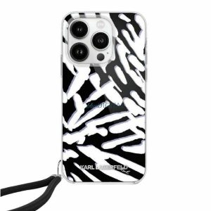 Husă Karl Lagerfeld IML Zebra Pattern & Cord pentru iPhone 15 / 14 / 13 - negru