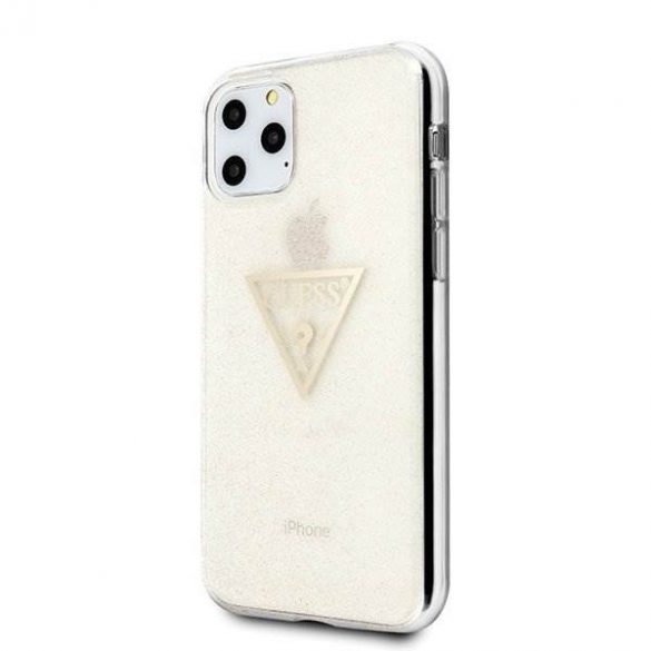 Guess GUHCN58SGTLGO iPhone 11 Pro Gold Carcasă rigidă Carcasă triunghiulară cu sclipici