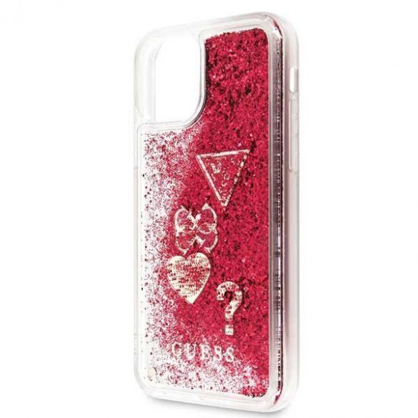 Guess GUHCN58GLHFLRA iPhone 11 Pro Raspberry Hard Husă Glitter Hearts Phone Husăs