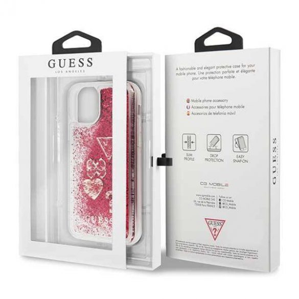 Guess GUHCN58GLHFLRA iPhone 11 Pro Raspberry Hard Husă Glitter Hearts Phone Husăs